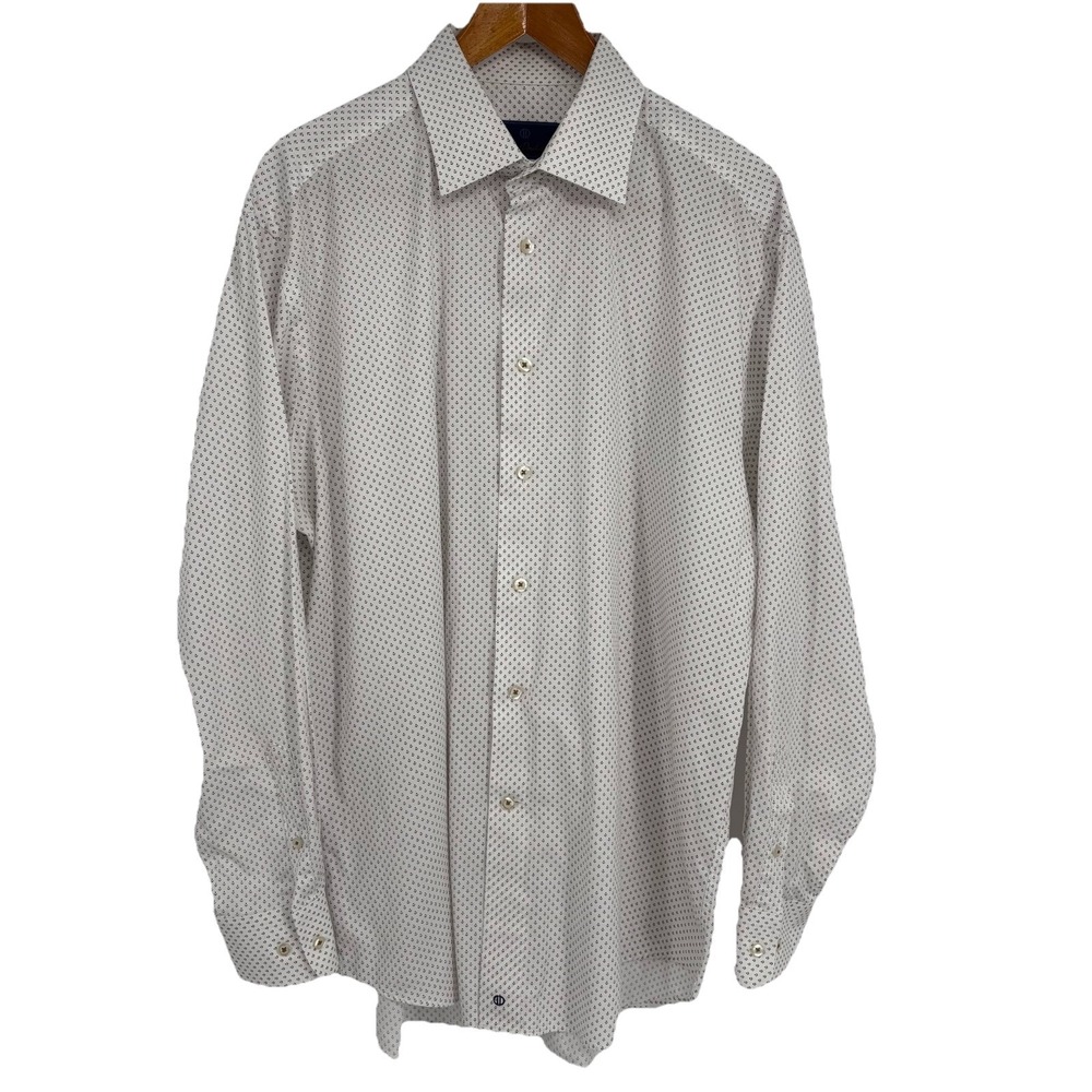 David Donahue Mens Geometric Print‎ Dress Shirt 17 34/35 Career Preppy Classic